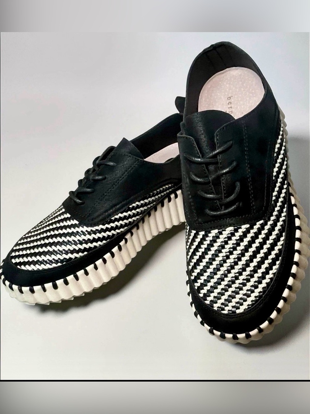 Bernie Mev TZ RIN Woven Platform Sneakers Black Ivory Comfort Shoes